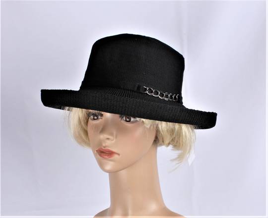 Head Start  very smart Bretton womens summer hat w upturn plus decorative chain trim BLACK  Style:HS/9086